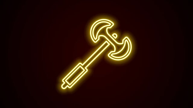Glowing neon line Medieval poleaxe icon isolated on black background. 4K Video motion graphic animation