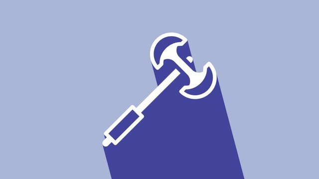 White Medieval poleaxe icon isolated on purple background. 4K Video motion graphic animation