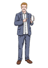 Smart Business Man holding Mobile Phone Illustration Comic-Style - 480801493