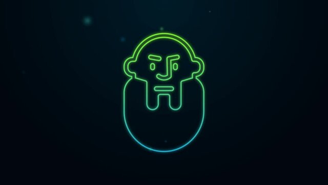 Glowing neon line Viking head icon isolated on black background. 4K Video motion graphic animation