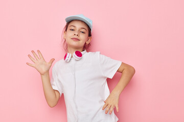 cute girl wearing headphones posing emotions childhood unaltered