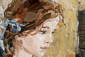Beautiful girl plays the piano. Created in detail and color, oil painting on canvas.