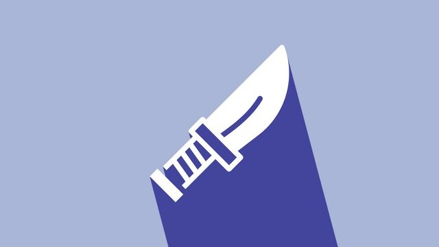 White Dagger icon isolated on purple background. Knife icon. Sword with sharp blade. 4K Video motion graphic animation