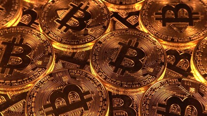 Bitcoin coins rotating. Crypto currency background