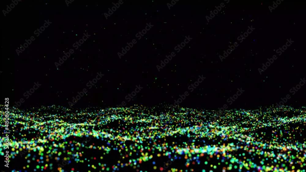 Poster new colorful digital particle line wave motion on black background