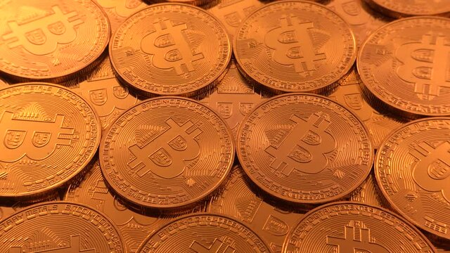 Bitcoin coins rotating. Crypto currency background
