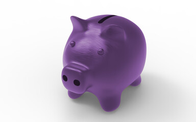 Purple Piggy bank to save money economy finance and savings concept 3D illustration