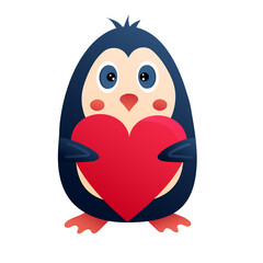 Penguin with a heart in his hands. Decor for Valentine's Day
