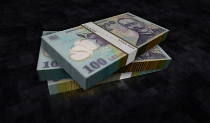 Romanian Lei money banknotes pack 3d illustration