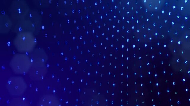 3d loop background, concept of digital data processing, calculation and visualization of computation. Counters of numbers in rows of lines on sphere. Blue digital information bg with numbers. Sci-fi