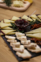 close up view of delicious types of cheese slice