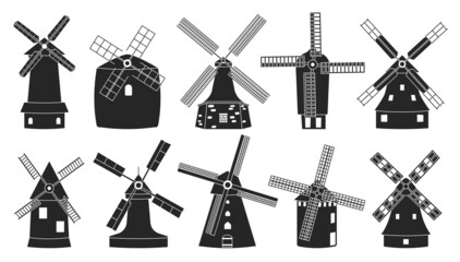 Windmill isolated black set icon. Vector illustration vintage mill on white background. Vector black set icon windmill . © Svitlana