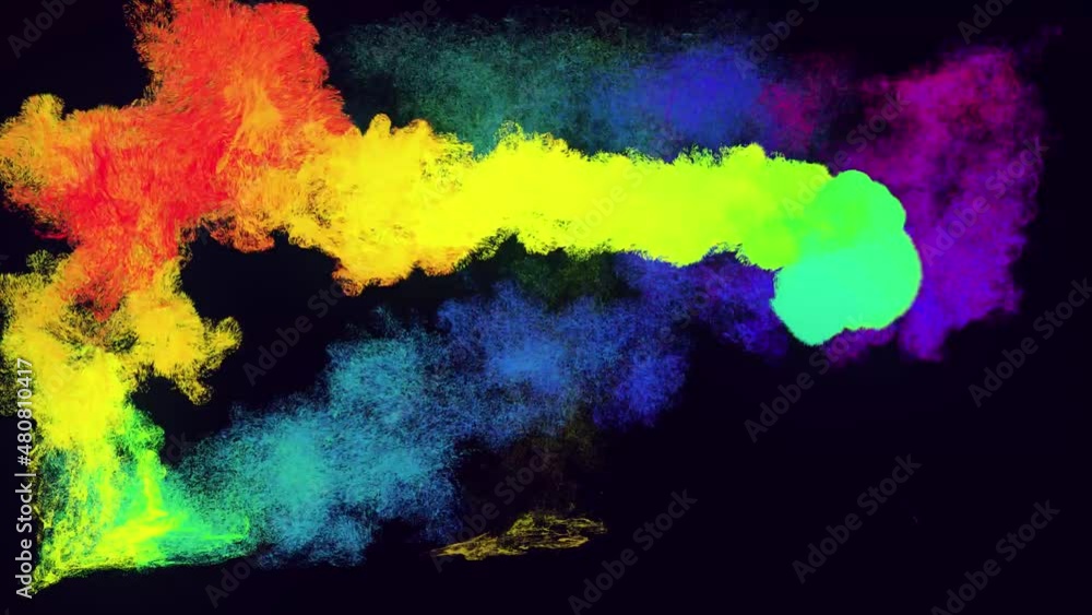 Aufkleber emitter ball of colored particles sweeps around camera leaving swirl of glow particles. ink effect. 