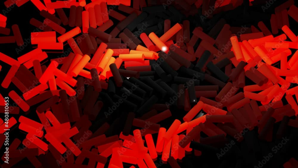 Aufkleber 3d abstract looped background with lot of gray rectangles lay on plane and light up red orange. bulb
