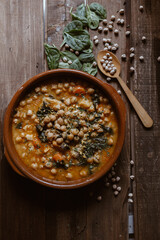 Vegan food north Spain food. Chickpeas with chard. Potaje is a typical Spanish dish.