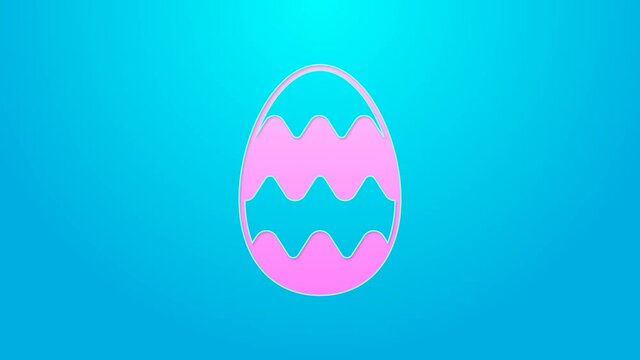 Pink line Easter egg icon isolated on blue background. Happy Easter. 4K Video motion graphic animation