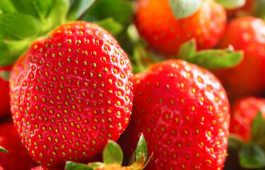 Fresh organic homemade strawberry background close up