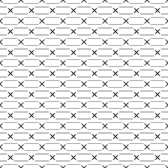 Lines, crosses seamless pattern. Stripes, symbols print. Ethnic illustration. Linear background. Abstract ornament. Strokes, signs wallpaper. Line, cross shapes backdrop. Textile print, vector artwork