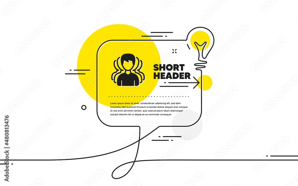 Poster group of men icon. continuous line idea chat bubble banner. human communication symbol. teamwork sig
