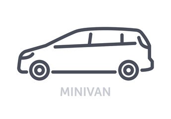Vehicles types concept. Minimalistic icon with minivan. Car for traveling with family. Convenient automobile for driving around city. Cartoon flat vector illustration isolated on white background