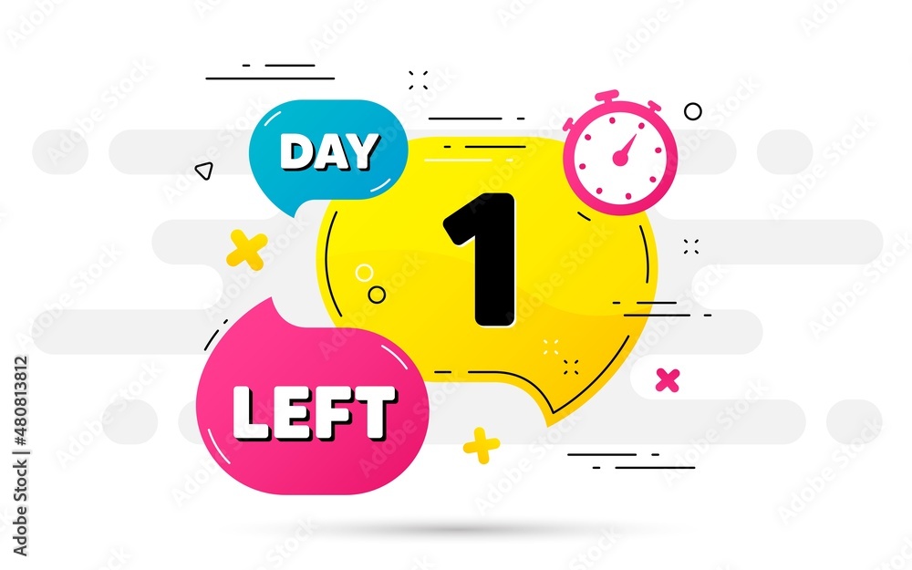 Poster one day left icon. countdown number on abstract flow pattern. 1 day to go sign. count offer date lef