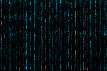 Matrix or metaverse concept with strings of turquoise code written vertically on black background - 480814856