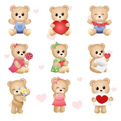 Obraz premium Set of cute teddy bears. Vector illustration 