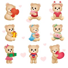 Set of cute teddy bears. Vector illustration 