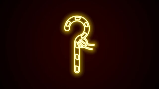 Glowing neon line Crook icon isolated on black background. Ancient Egypt symbol. Scepters of egypt. 4K Video motion graphic animation