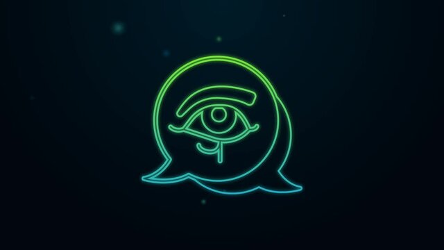 Glowing neon line Eye of Horus icon isolated on black background. Ancient Egyptian goddess Wedjet symbol of protection, royal power and good health. 4K Video motion graphic animation