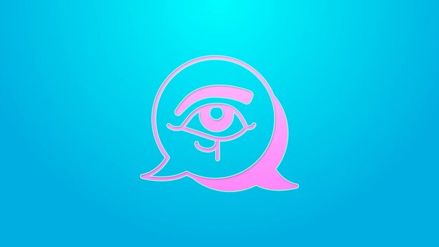 Pink line Eye of Horus icon isolated on blue background. Ancient Egyptian goddess Wedjet symbol of protection, royal power and good health. 4K Video motion graphic animation