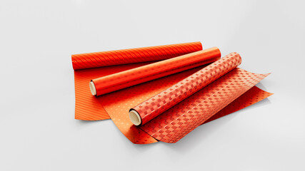 cute red present packaging paper on white background, isolated - object 3D rendering