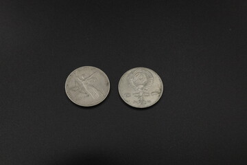Soviet coin one ruble on a black background