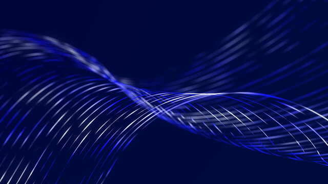 Big data stream. Information technology background. The dynamic wave background consisting of lines. 3d rendering