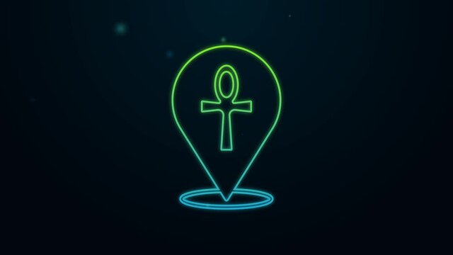 Glowing neon line Cross ankh icon isolated on black background. Egyptian word for life or symbol of immortality. 4K Video motion graphic animation