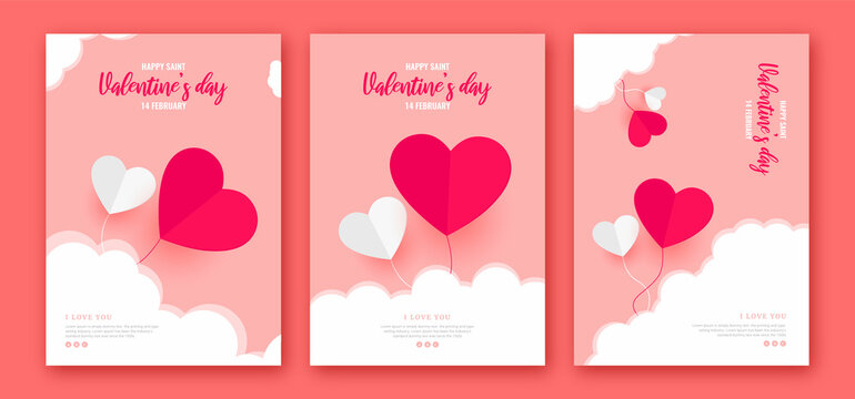 Valentine Day Flyer Set Design. Happy Valentines Day Poster Bundle. Vector Illustrations  