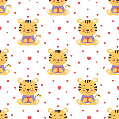 Obraz na płótnie Canvas seamless pattern with tiger and hearts, vector illustration
