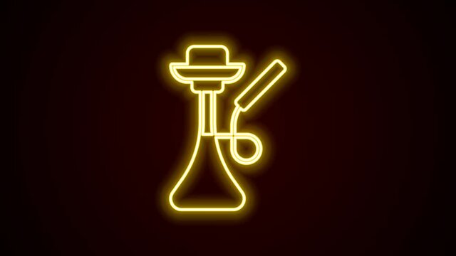 Glowing neon line Hookah icon isolated on black background. 4K Video motion graphic animation