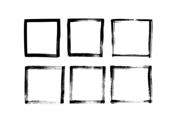 Vector black frames isolated on white background. Set of grunge square template backgrounds. Handdrawn square borders. Tiny  black lines. Dirty grunge design frames, borders or templates for text.