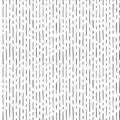 Vertical short and long lines hand drawn seamless pattern. Black and white simple vector pattern with abstract thin dashes and lines. Horizontal dotted stripes. Grunge dash stains background