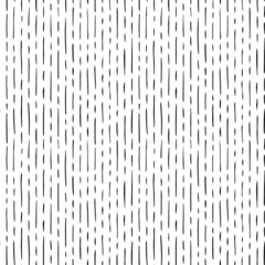 Vertical short and long lines hand drawn seamless pattern. Black and white simple vector pattern with abstract thin dashes and lines. Horizontal dotted stripes. Grunge dash stains background