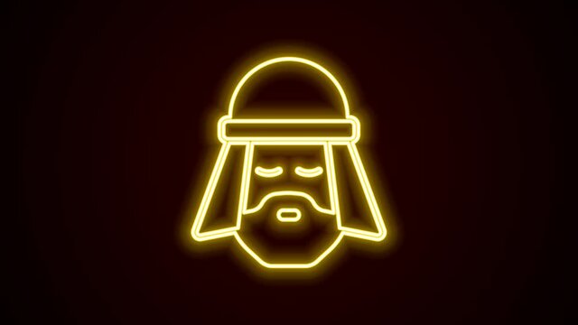 Glowing neon line Egyptian man icon isolated on black background. 4K Video motion graphic animation