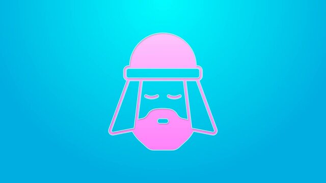 Pink line Egyptian man icon isolated on blue background. 4K Video motion graphic animation