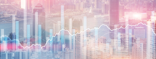 Data analysis. Financial data on a monitor as Finance data concept. Analytics 2022 on city...
