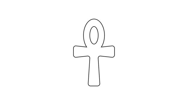 Black line Cross ankh icon isolated on white background. Egyptian word for life or symbol of immortality. 4K Video motion graphic animation