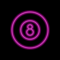 Billiard 8-ball simple icon. Flat desing. Purple neon on black background.ai