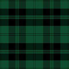 Christmas and new year tartan plaid. Scottish pattern in green and black cage. Scottish cage. Traditional Scottish checkered background. Seamless fabric texture. Vector illustration