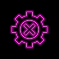 Gear vector simple icon. Flat desing. Purple neon on black background.ai