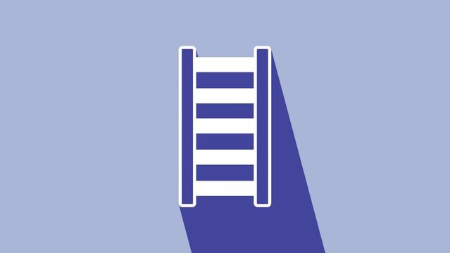 White Fire escape icon isolated on purple background. Pompier ladder. Fireman scaling ladder with a pole. 4K Video motion graphic animation