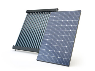 Solar panel and heater collector isolated on white, 3D illustration
 - obrazy, fototapety, plakaty